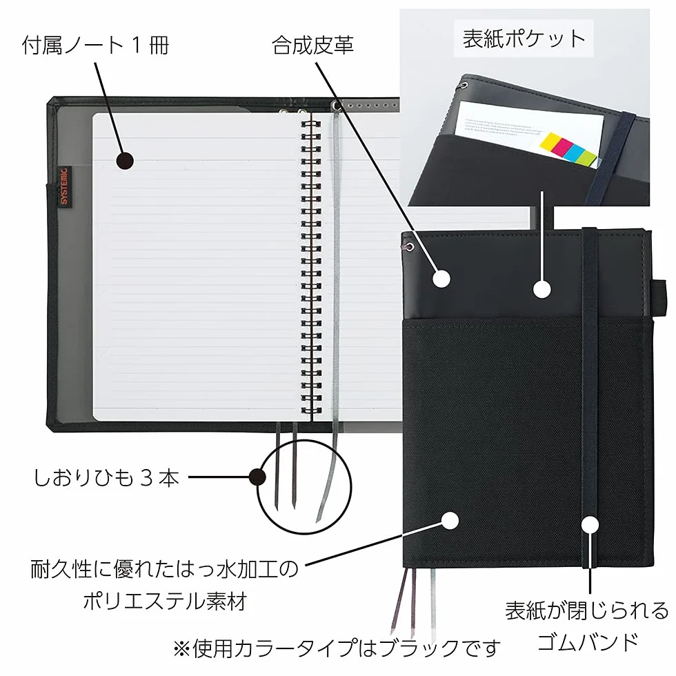 Kokuyo Co., Ltd. Taccuino con anelli sistemici, formato A5, in pelle, colore blu navy, a righe, 50 fogli, Bruno -V685B-DB