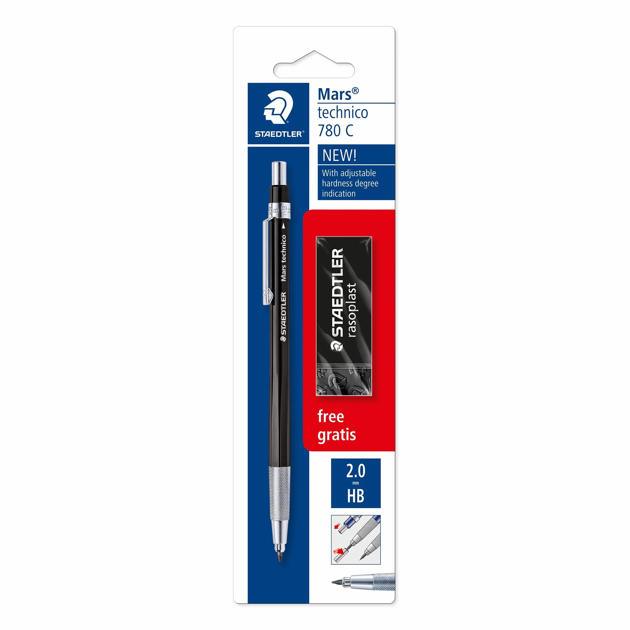 Staedtler Mars Technico Portamine 2mm con Temperamine Integrato e Gomma da Cancellare, Set Matita Meccanica