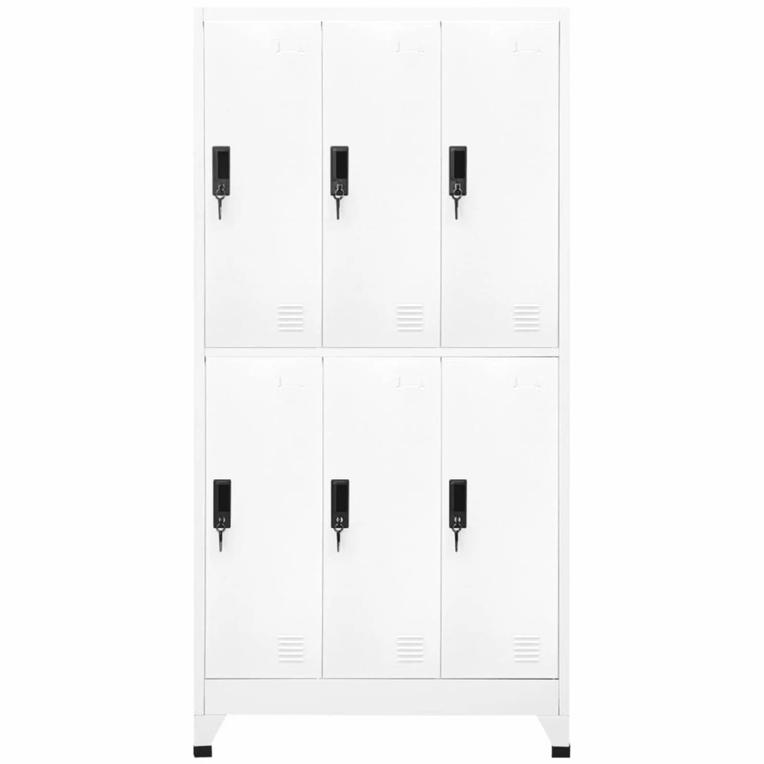 Armadietto con Serratura, 6 Scomparti con Gancio e Prese d'Aria, 90x45x180 cm in Acciaio Bianco, per scuole e uffici