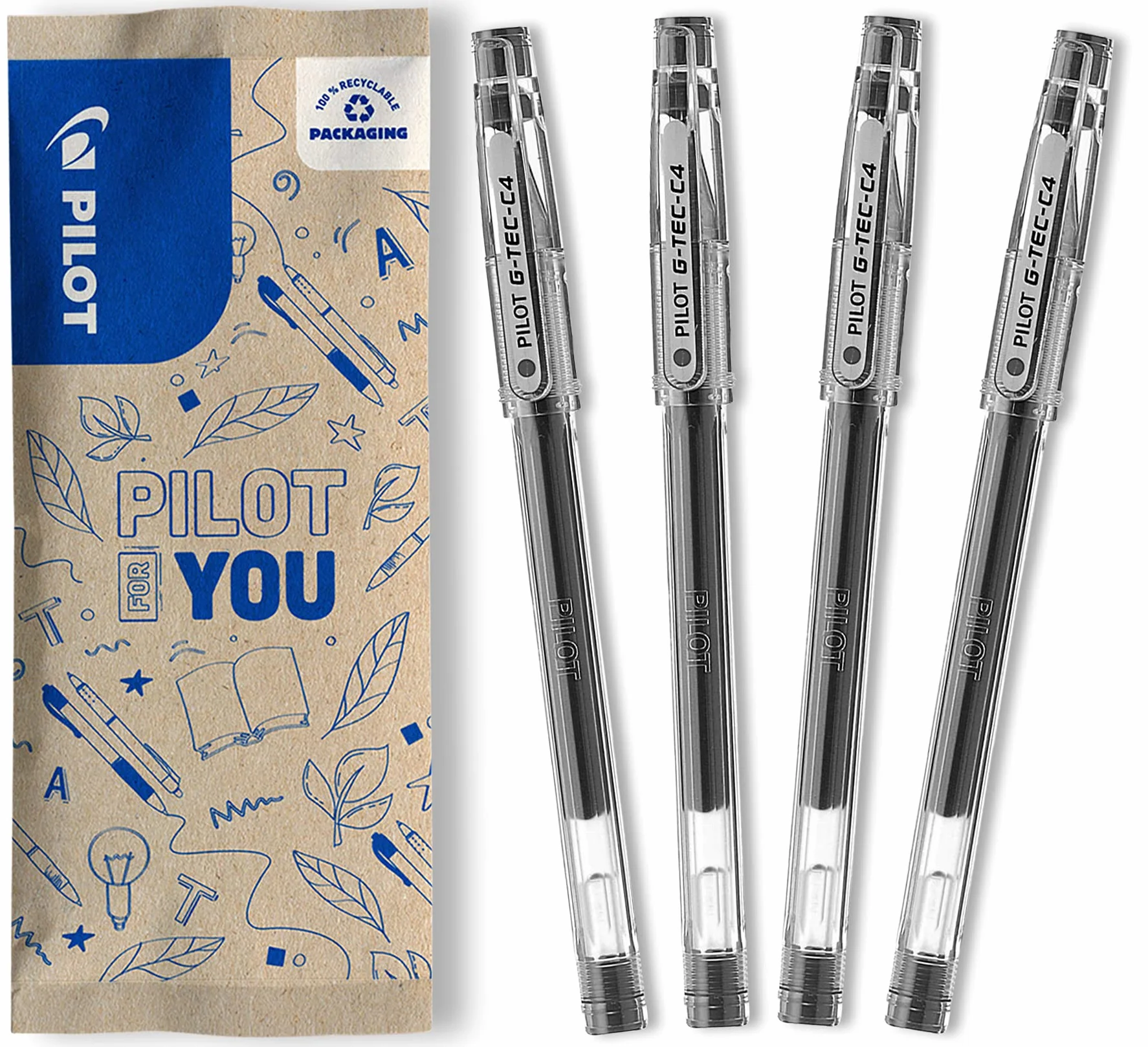 Pilot Gtec C4 Penna a sfera in gel confezione da 4 Nero