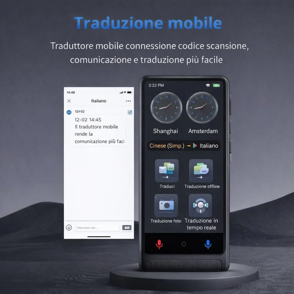 California PRO 2026, Traduttore Vocale Istantaneo Senza WiFi, Schermo Touch 4 Pollici, Alluminio Premium, 142 Lingue Online 22 Offline, Traduttore Portatile con IA