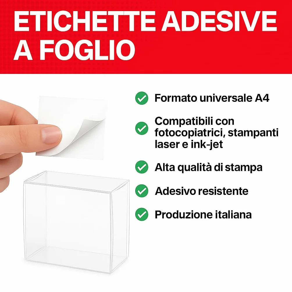 Carta Adesiva Bianca A4 per Stampanti Ink Jet e Laser 100 Fogli
