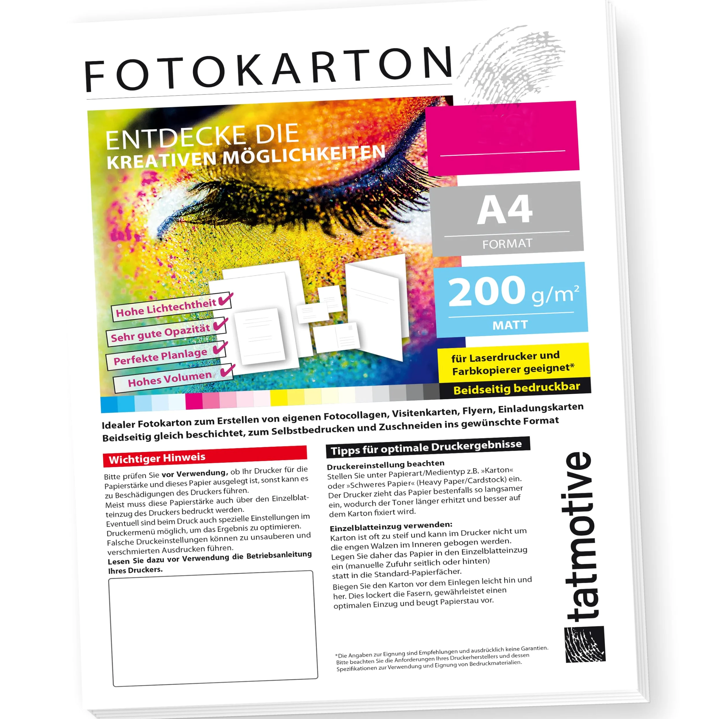 Carta fotografica in cartoncino fotografico bianco DIN A4 200 g/mq opaca su entrambi i lati Laser