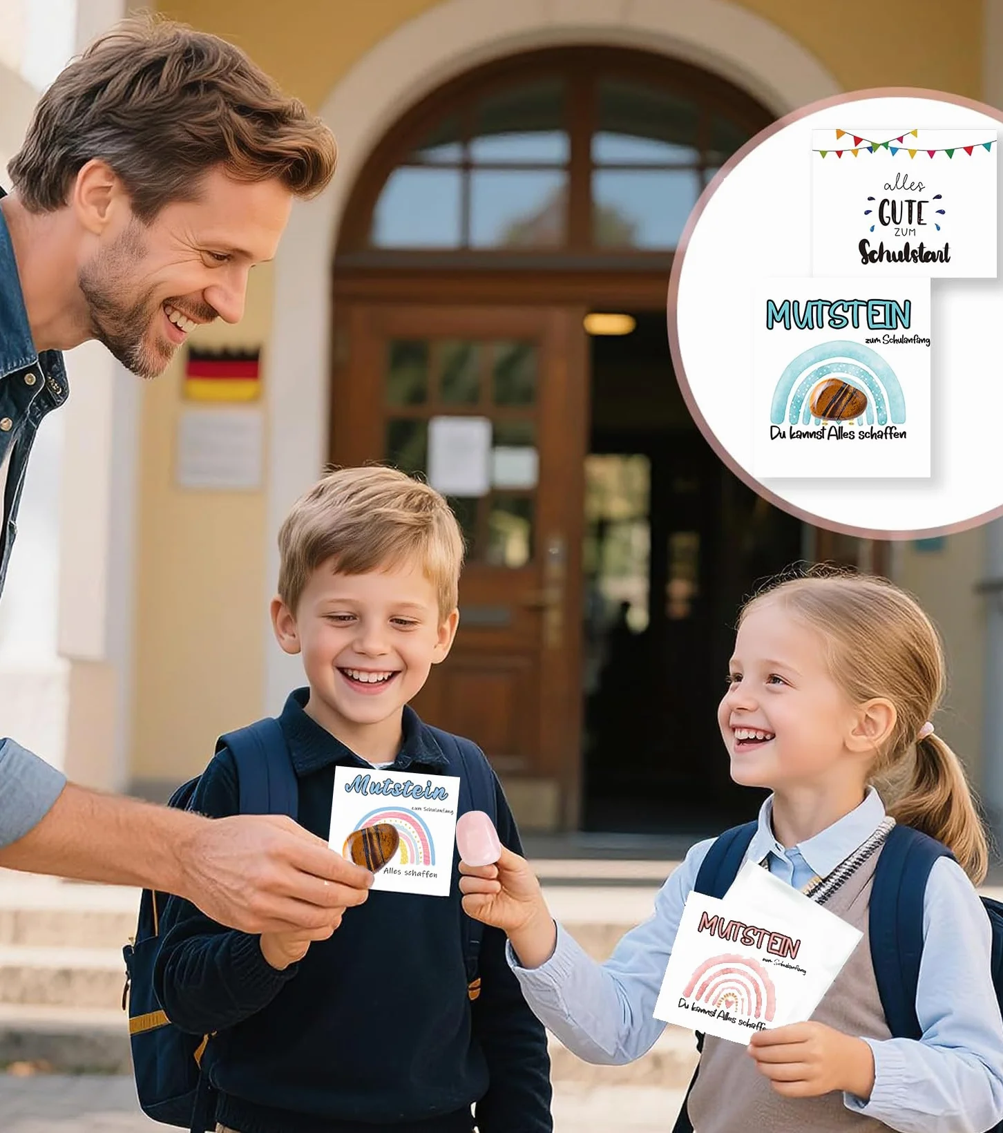 Mutstein per bambini Inizio della scuola, occhio di tigre, pietra portafortuna, regalo per ragazzi 2025