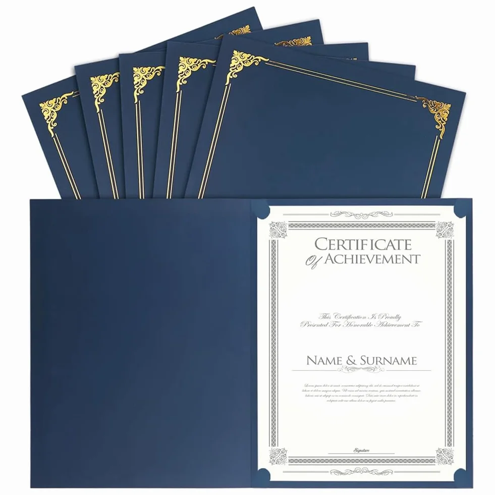 25 Pezzi Titolari Titolari di Laurea Copertine di Certificato con Bordo in Foglio D' Carta Blu per Lettera Formato 8,5 X 11 Pollici