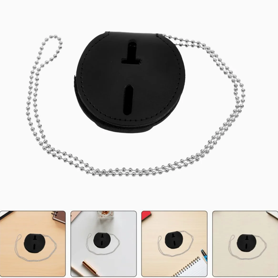 SHINEOFI Porta Badge Nero 7 Pezzi in Pu con Clip Metallica Resistente e Facile da Pulire, Porta Tessera Rotondo per Uso Quotidiano e Eventi