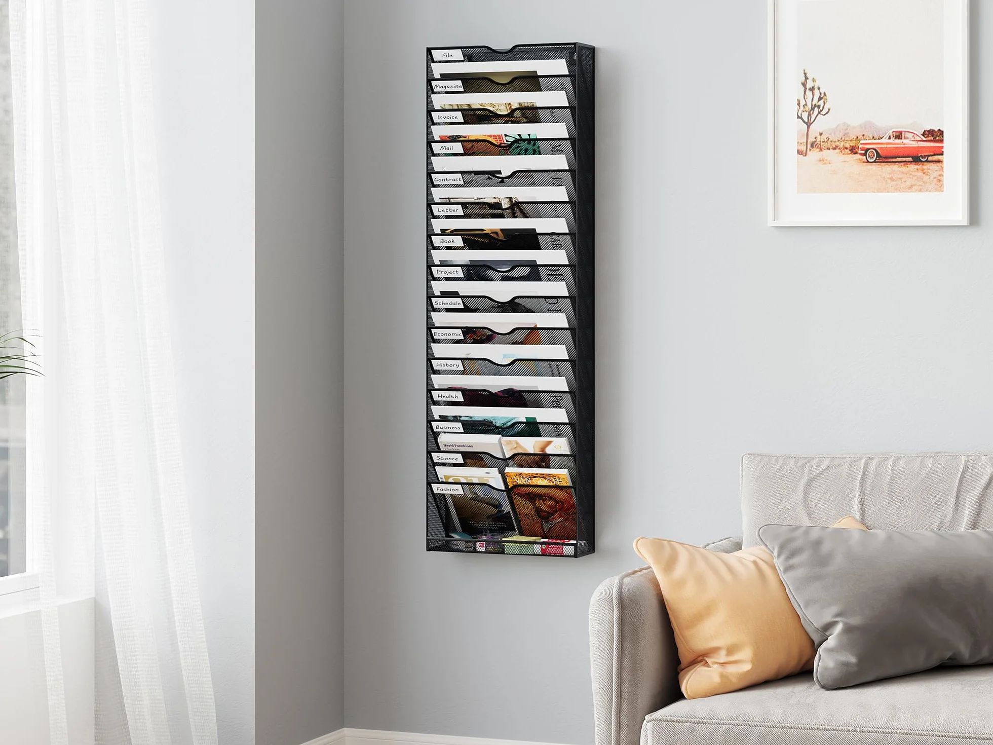 EasyPAG Portadocumenti a Parete A4 16 Compartimenti Metallo Rete,Portariviste a Muro,Porta Lettere da Appendere,Organizzatore Posta da Muro per Ufficio & Casa,Nero