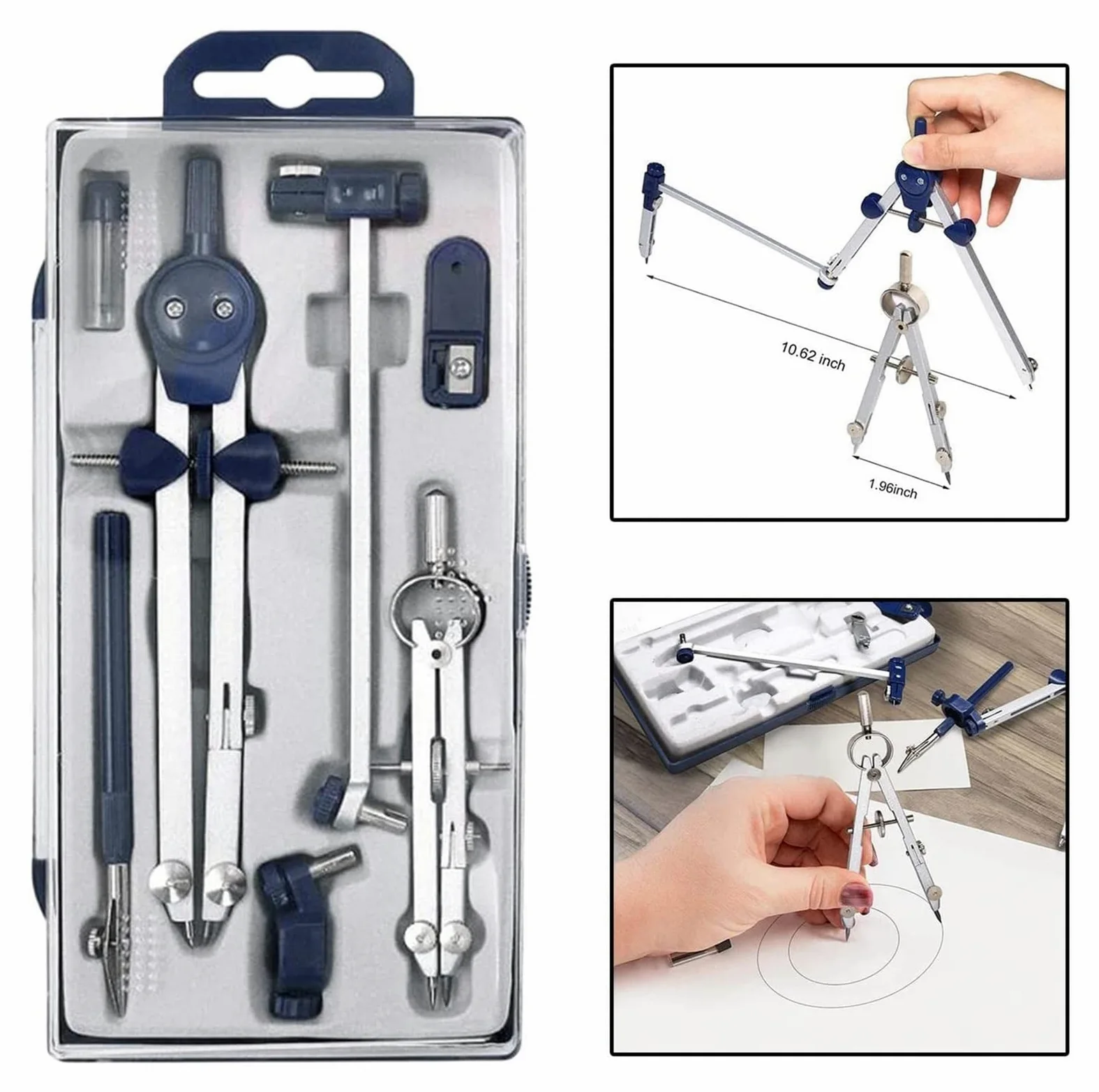 Bussola da Disegno Bussola da Disegno Professionale Kit Bussola da Disegno in Metallo con Barra di prolunga, Set di Geometria Bussola per Geometria, per Ingegneri e Studenti