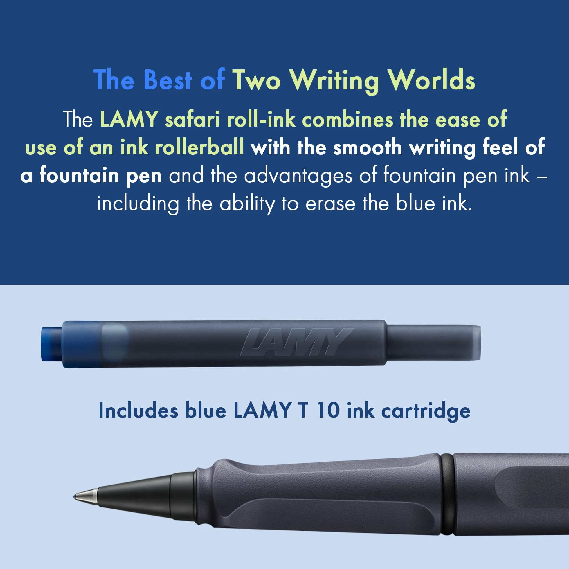 Lamy Safari Rollerball Penna Roller Ink Steel Black Tratto M Cartuccia Blu T10 ASA Robusta