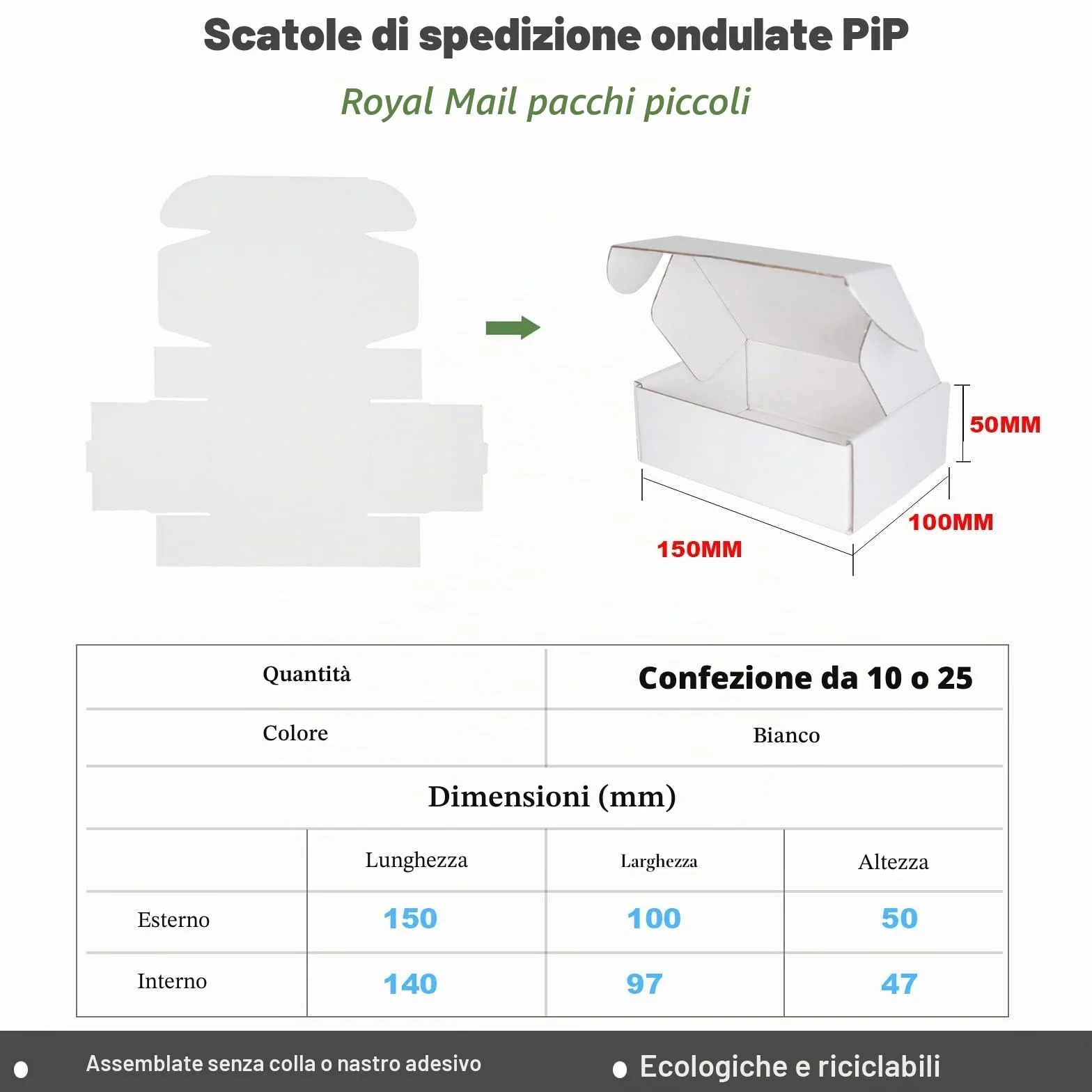 Scatole di spedizione in cartone ondulato, bianca 150x100x50mm piccoli pacchetti postali per l'invio, scatole di imballaggio marrone per affari, stoccaggio o regalo (25 pezzi)