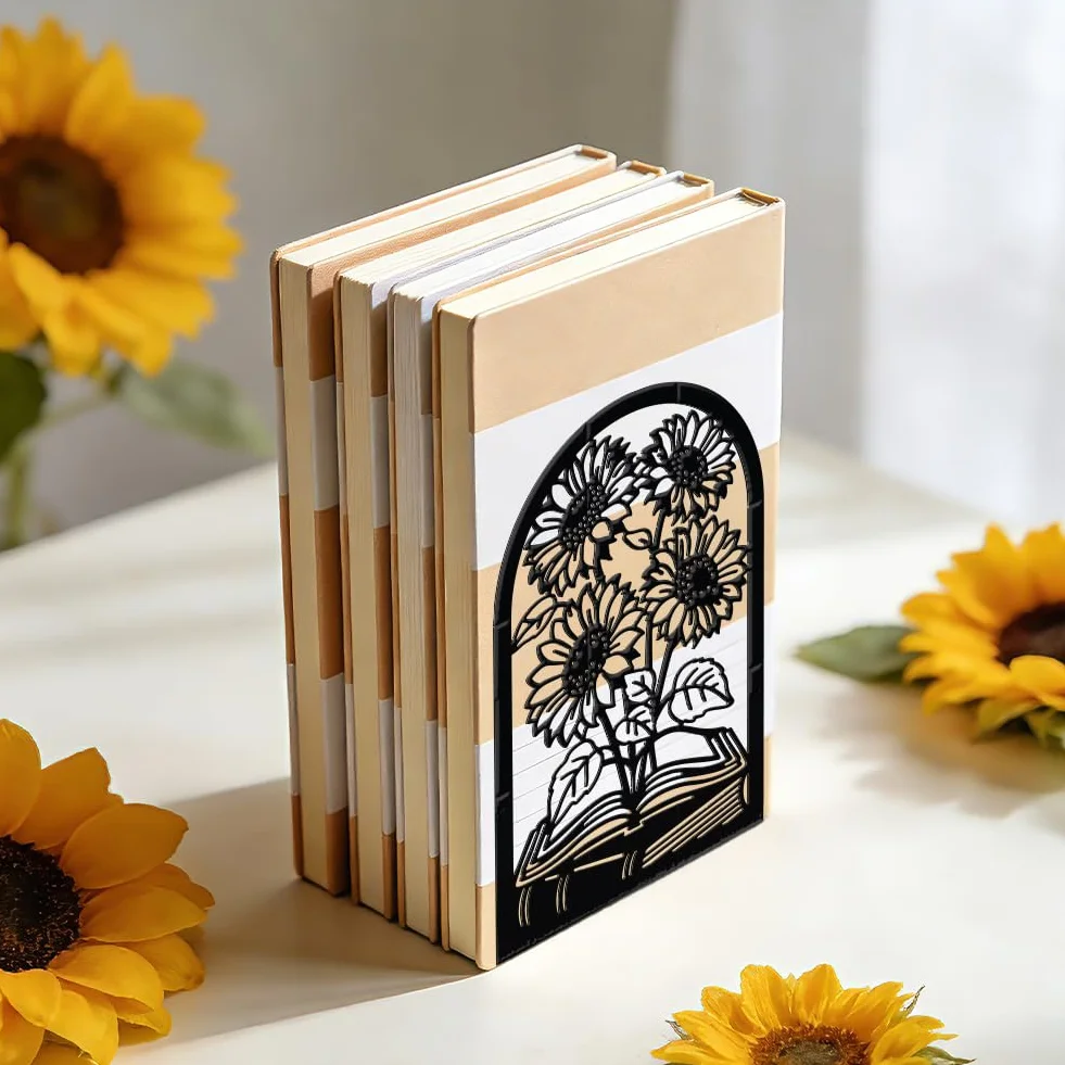 WADORN Fermalibri Decorativi in Metallo a Forma di Girasole Antiscivolo 13 x 10 x 20 cm