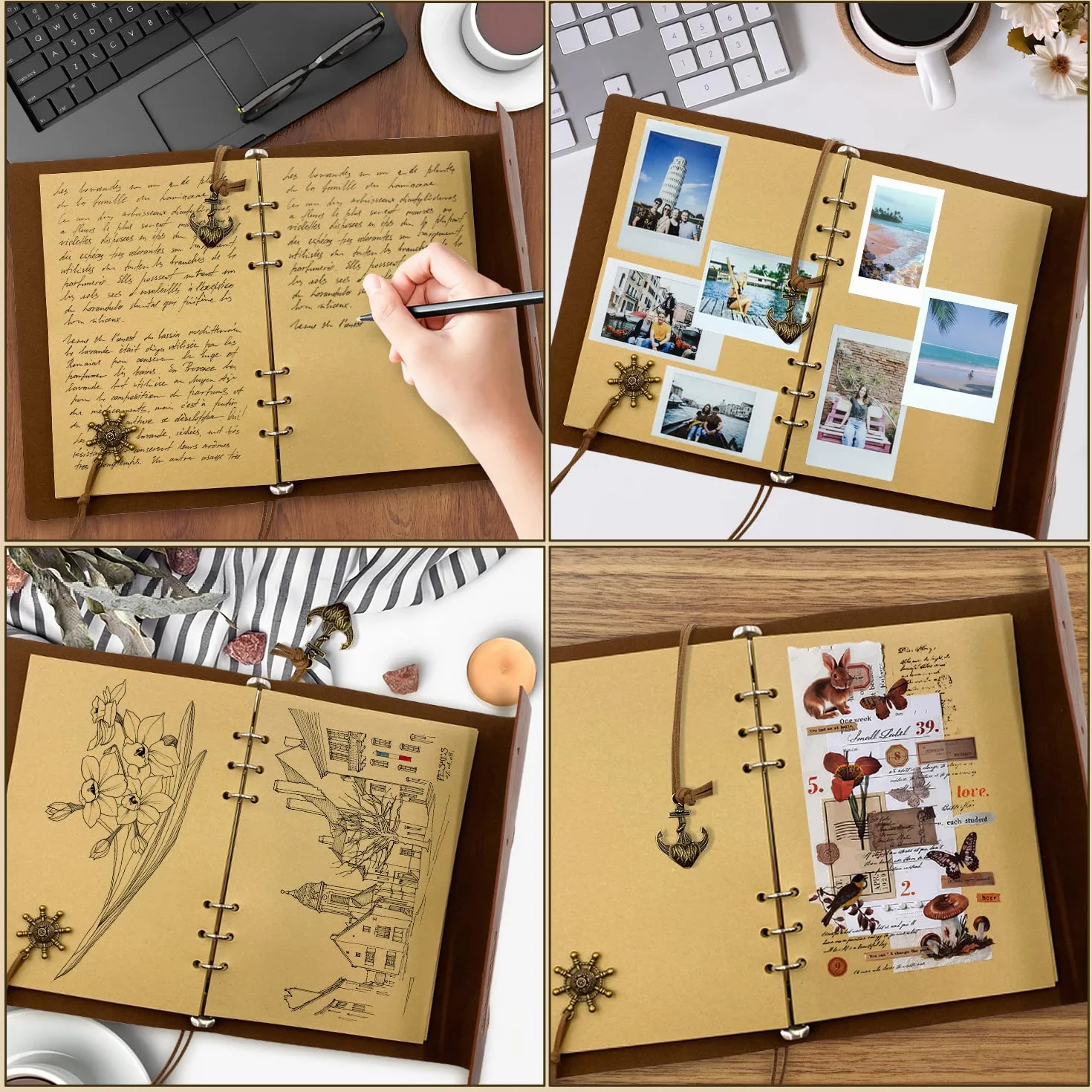Taccuino A5 in Pelle PU Riutilizzabile Vintage Rifillabile per Diario di Viaggio