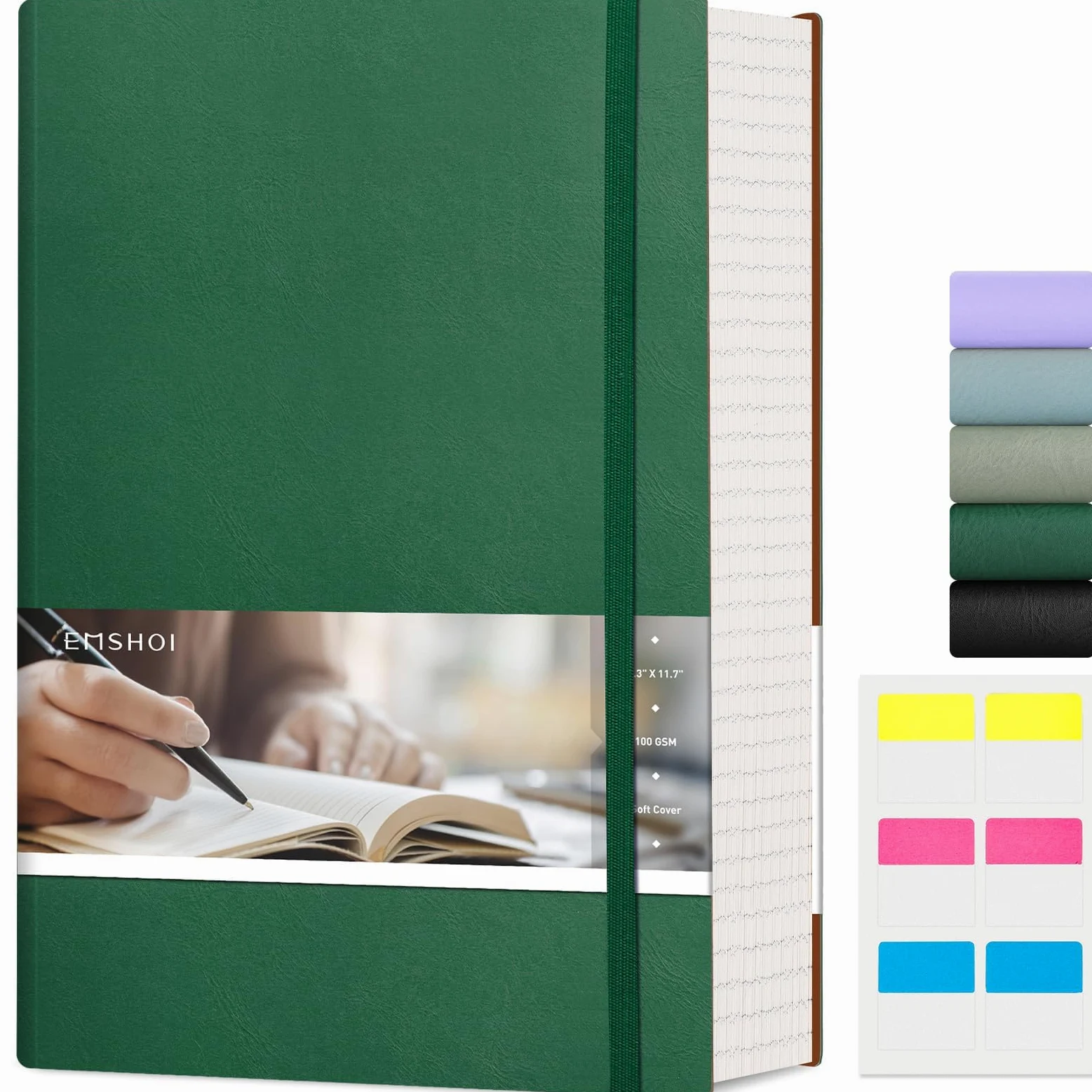 EMSHOI Quaderno di Composizione A4-400 Pagine 100GSM Blocco Note a Righe Spesse, Grande Diario a Righe Copertina Morbida in Pelle Vegana Quaderno per Appunti Quotidiani per Donne Uomini Lavoro Scuola