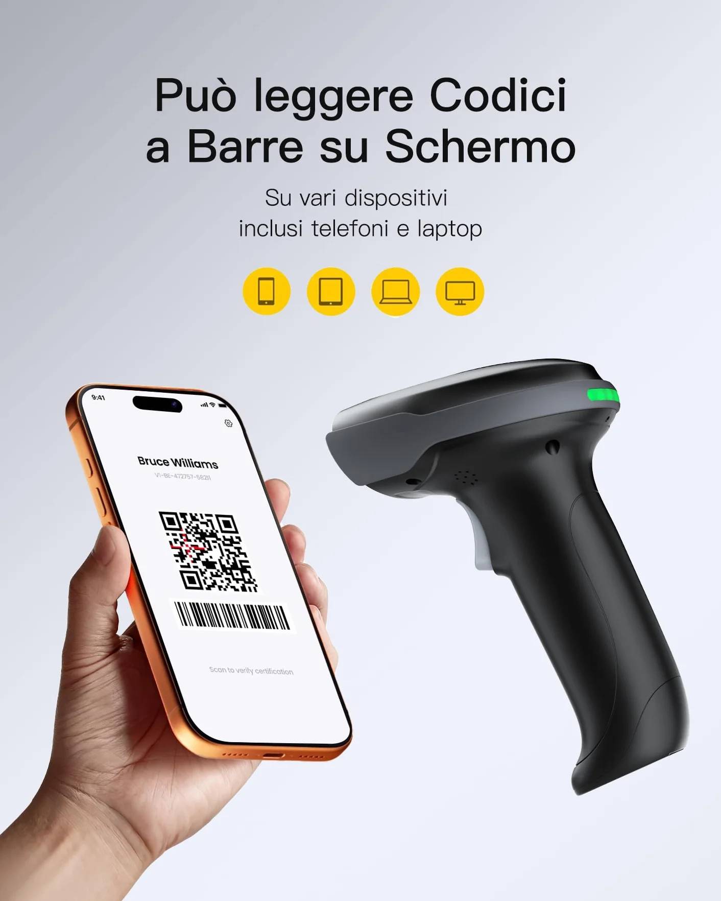 Inateck Lettore Codice a Barre Wireless 1MP 2D QR, Barcode Scanner Bluetooth con Base di Ricarica, 2 x 2000mAh Batterie Sostituibili per Magazzino, Logistica e Inventario