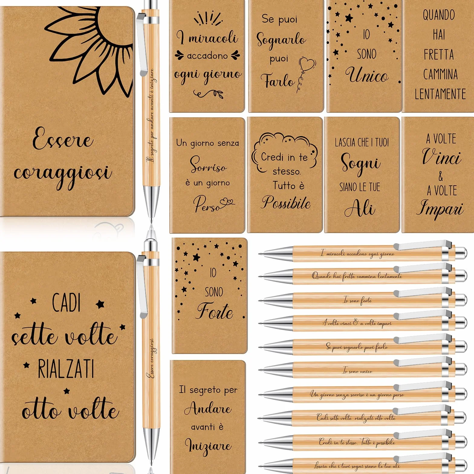Tenare 12 Set Regalo Motivazionale Insegnanti Quaderni Ispirazione Italiana 12,4 x 8cm Mini Diario Penne Sfera