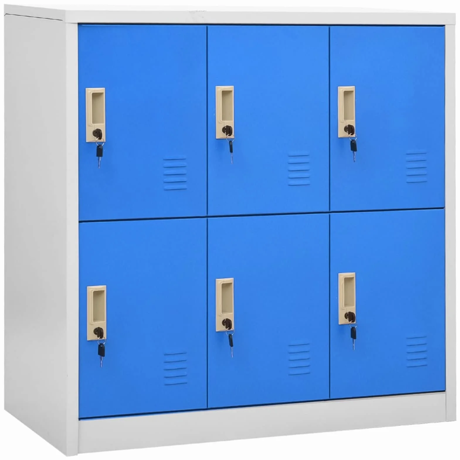 Armadietto Spogliatoio Armadio Metallico con 6 Scomparti Armadietto con Chiave, Armadietti Organizzatore in Acciaio per Scuole e Uffici, Grigio Chiaro e Blu 90x45x92,5 cm