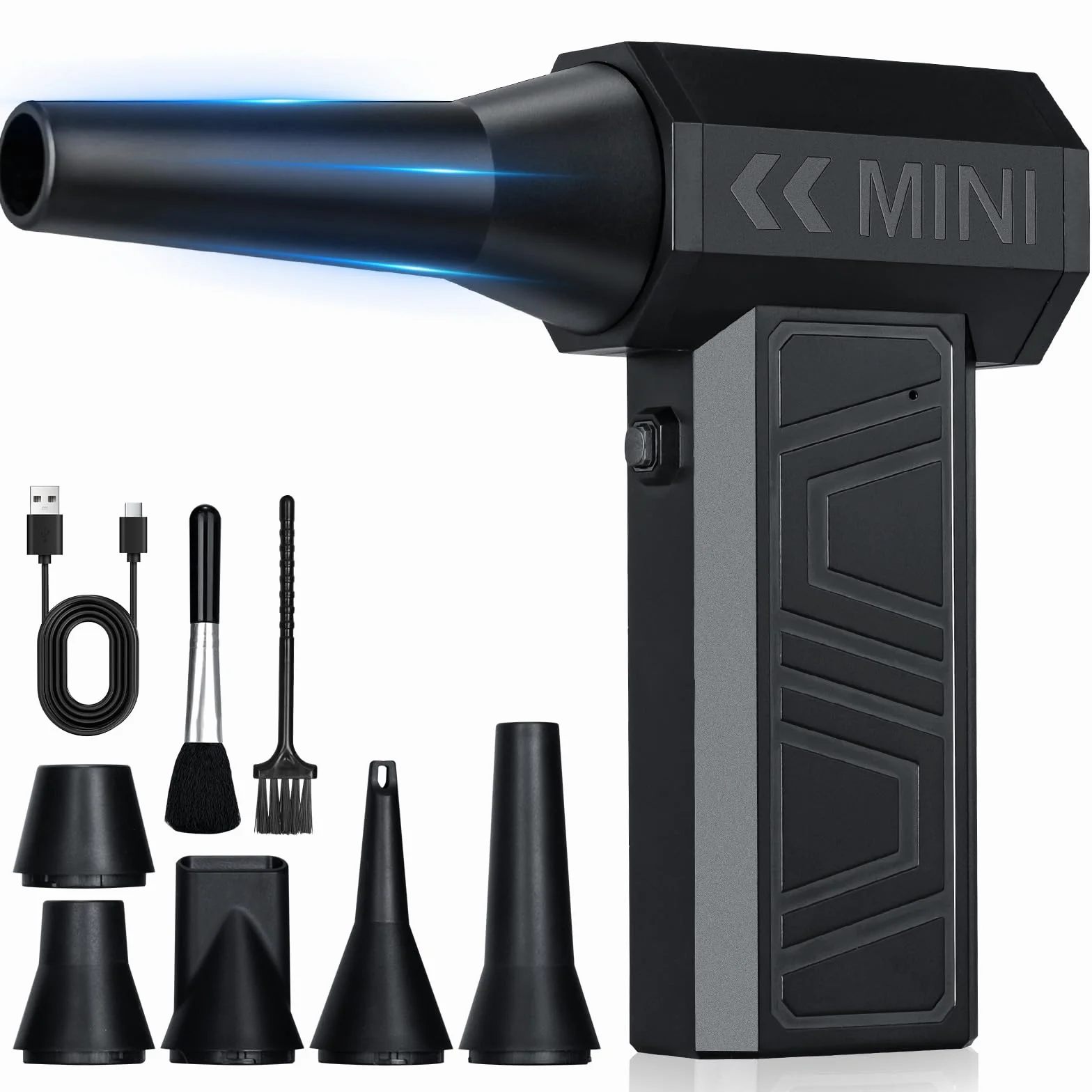 Romon Soffiatore Aria Compressa, 105000 RPM 3 Velocità Elettrico Rimuovi Polvere Aspiratori ad Aria Compressa Senza Fili Ricaricabile Mini Soffiatore a Batteria per Pulizia di PC Tastiera Auto Divan