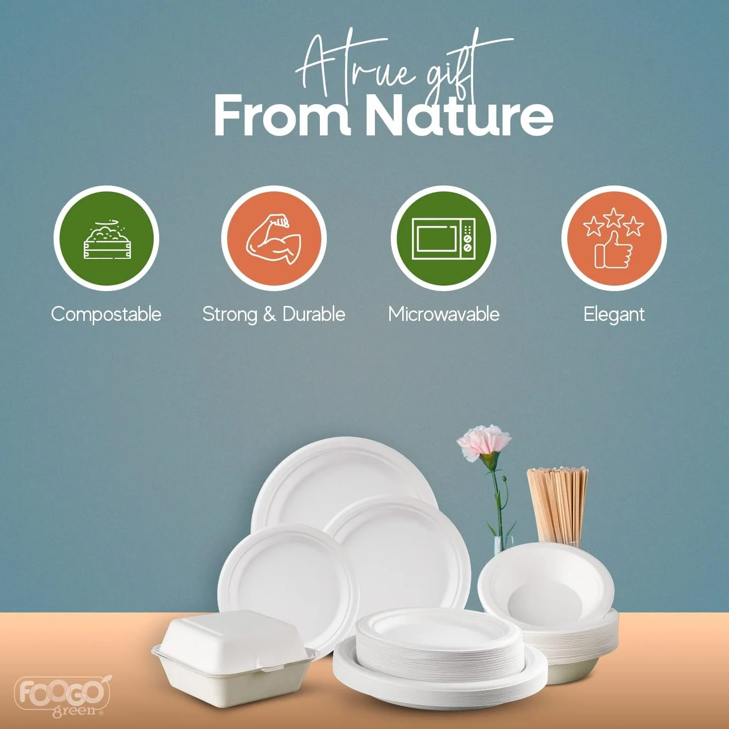 FOOGO Green 50 scatole per hamburger 15,2 cm 480 ml compostabili usa e getta