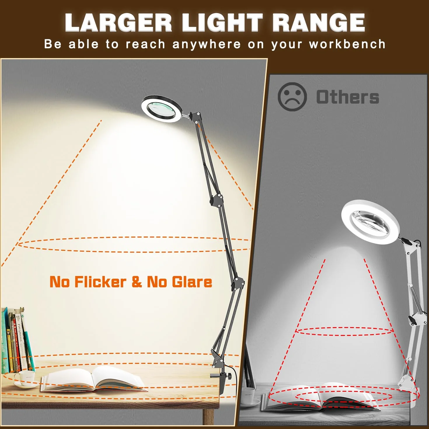Lampada con Lente d'Ingrandimento, 10X 15X Lente d'ingrandimento con Luce e Supporto con 3 Braccio Orientabile, Lampada da Tavolo con 72 LED Dimmerabili per Lettura, Riparazione, Lavoro Manuale