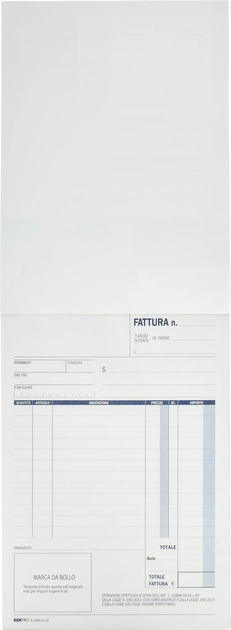 Blocco fattura regime di vantaggio e forfettari 50x2 autoricalcante 22x14,8