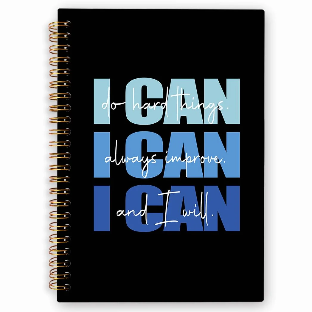 I Can Do Hard Things - Taccuino a spirale ispiratore, blu e nero, diario a spirale per ragazze, donne, uomini, regali positivi per ufficio e scuola, 14 x 20 cm
