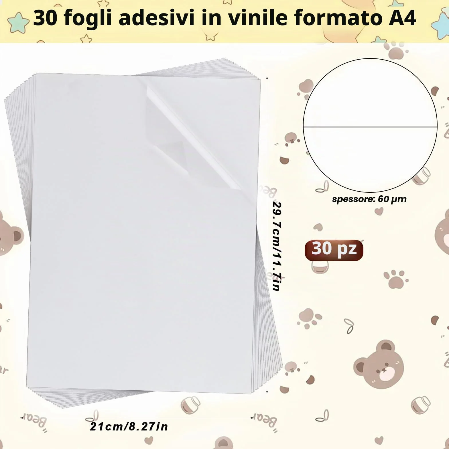 Pellicole adesive in vinile A4 per stampa a getto d'inchiostro, 20 fogli