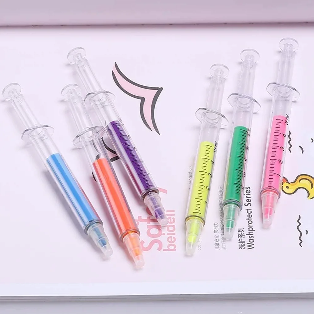 Pennarello, Pennarello evidenziatore Creativo a Forma di siringa Penne Fluorescenti Punta a scalpello Set da 5 Pezzi Adatto for segnare Appunti Graffiti Pratico e Popolare