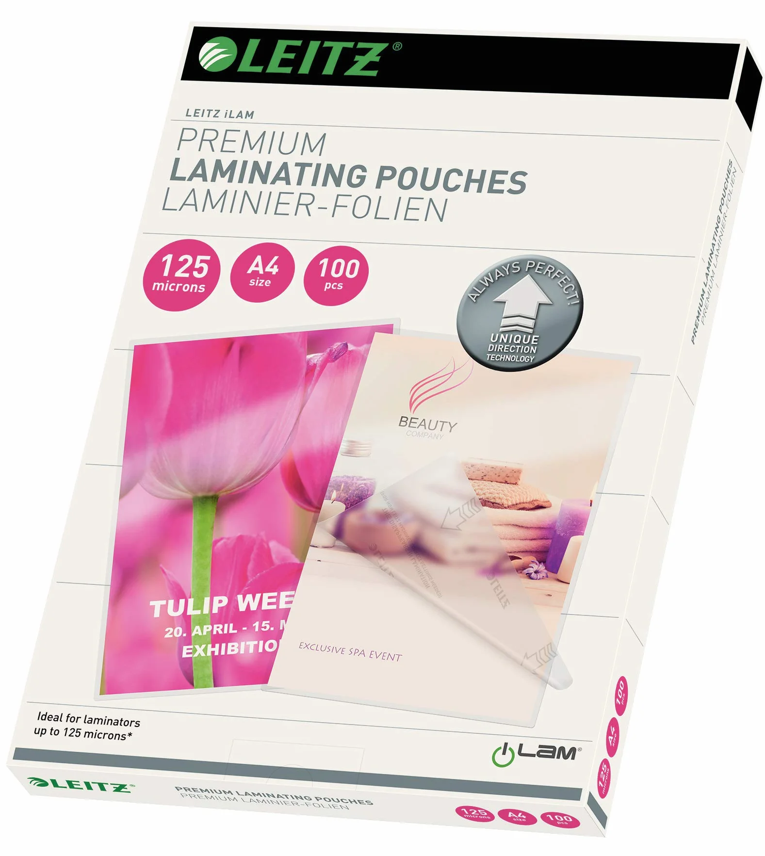 Leitz Pouch per la Plastificazione a caldo con Tecnologia UDT (Unique Direction Technology), Formato A4 , Spessore 2x125 micron, 100 pezzi, 74810000