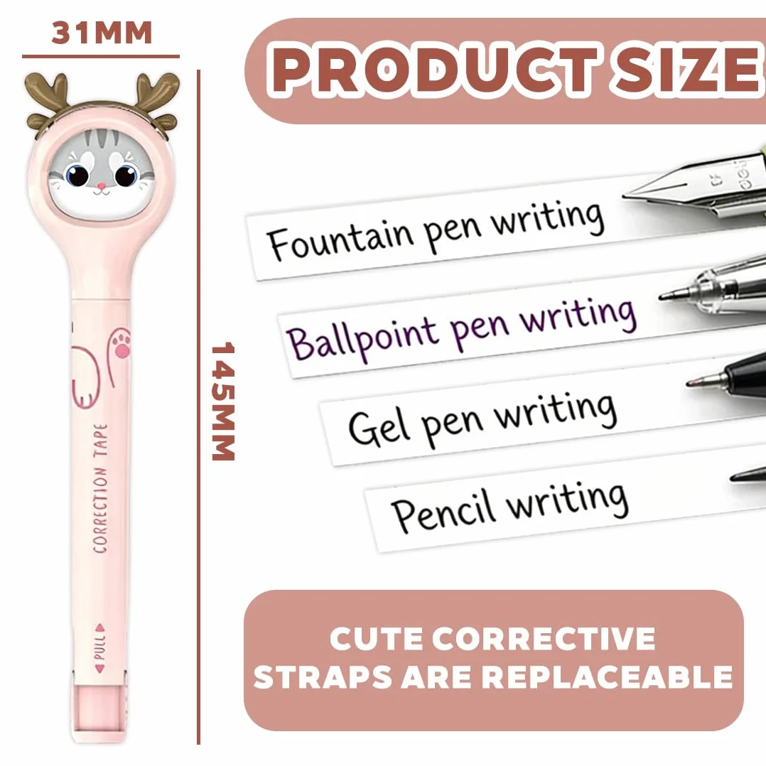Correttore a Nastro Forma Penna 6M x 5MM Rullo di Correzione Kawaii Gatto per Ufficio