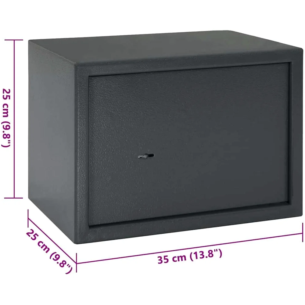 Cassetta di sicurezza in acciaio grigio scuro con serratura, 35 x 25 x 25 cm, per home office, armadietto di protezione con ancoraggio a terra, cassetta portadocumenti, cassetta portachiavi