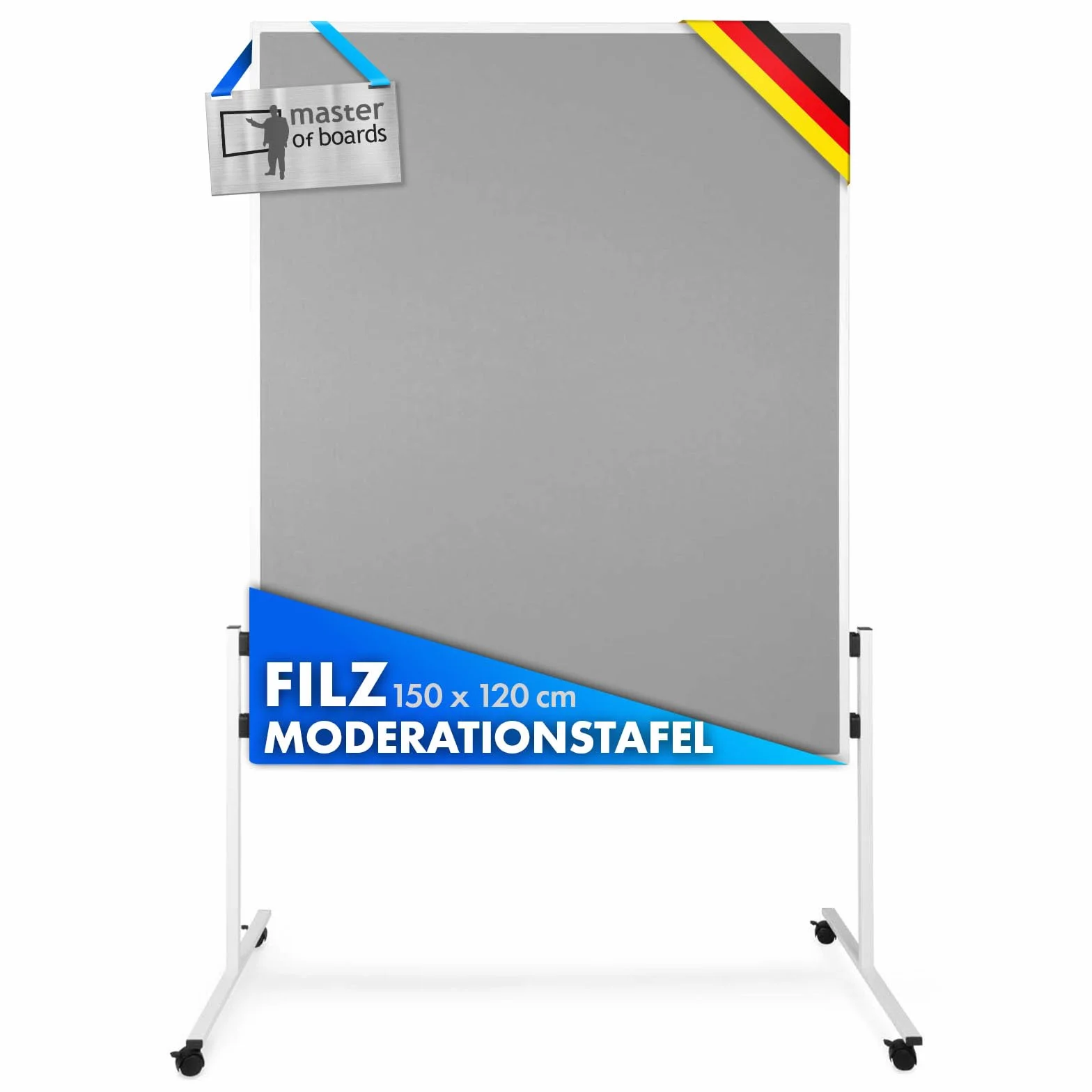 Lavagna per presentazioni in feltro con ruote bloccabili | Lavagna in feltro | utilizzabile su entrambi i lati | Stabile telaio in metallo (150 x 120 cm, grigio)