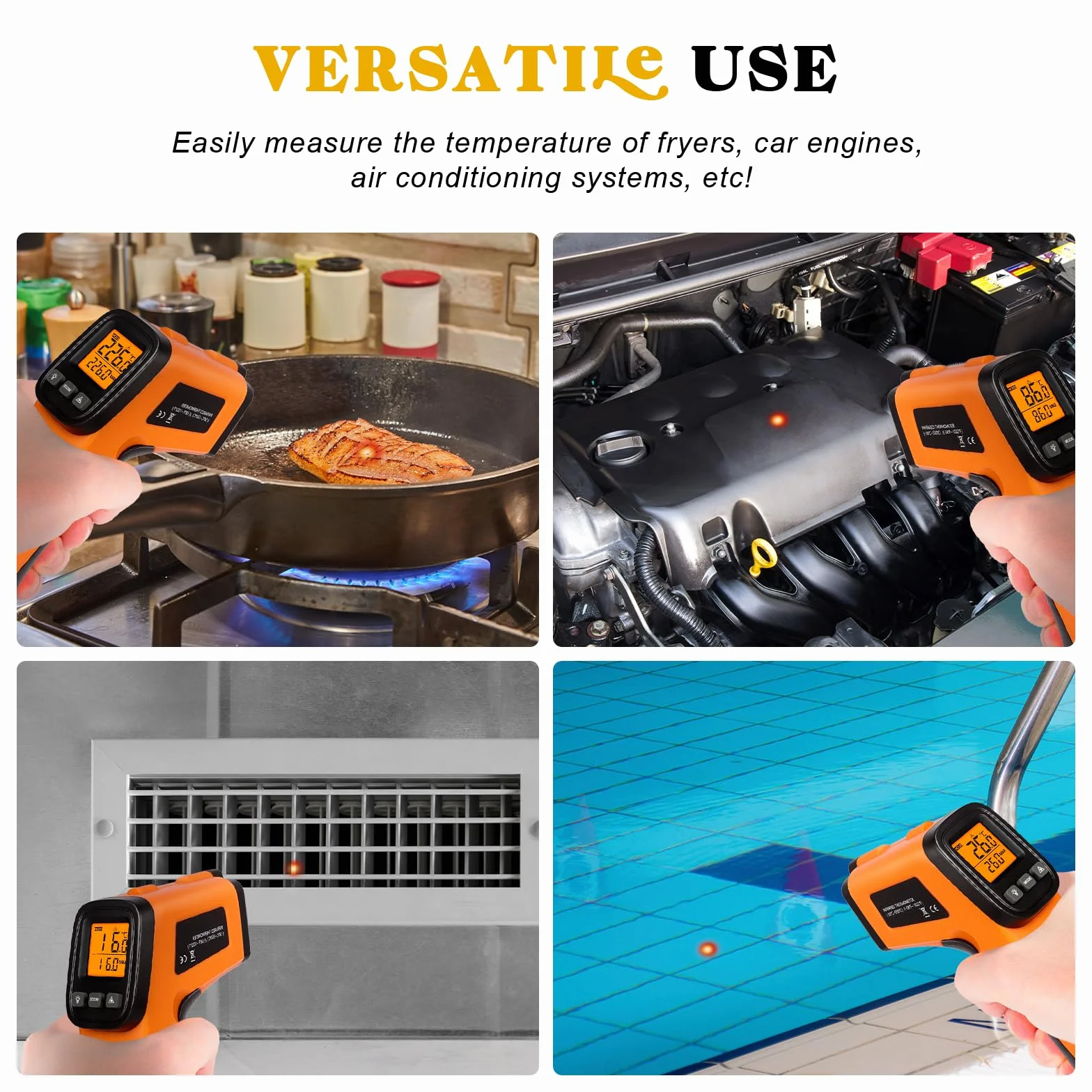 Termometro Laser Infrarossi -50°C -550°C Display LCD Regolabile per Cucina Forno Pizza