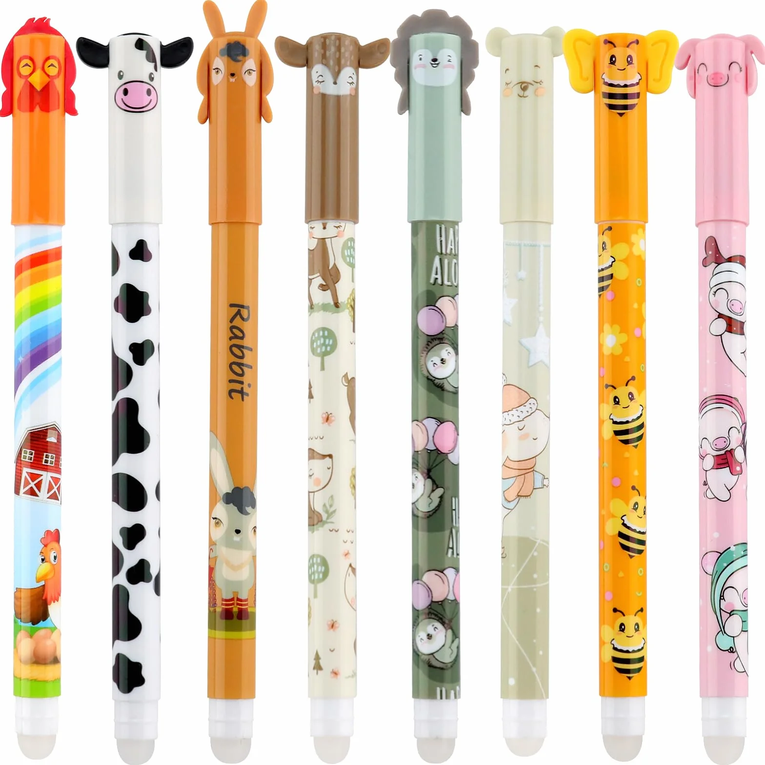 Confezione da 8 penne gel cancellabili con gomma, punta fine da 0,5 mm, inchiostro termocromico cancellabile, scrittura liscia, design animale, cancelleria per ufficio e scuola
