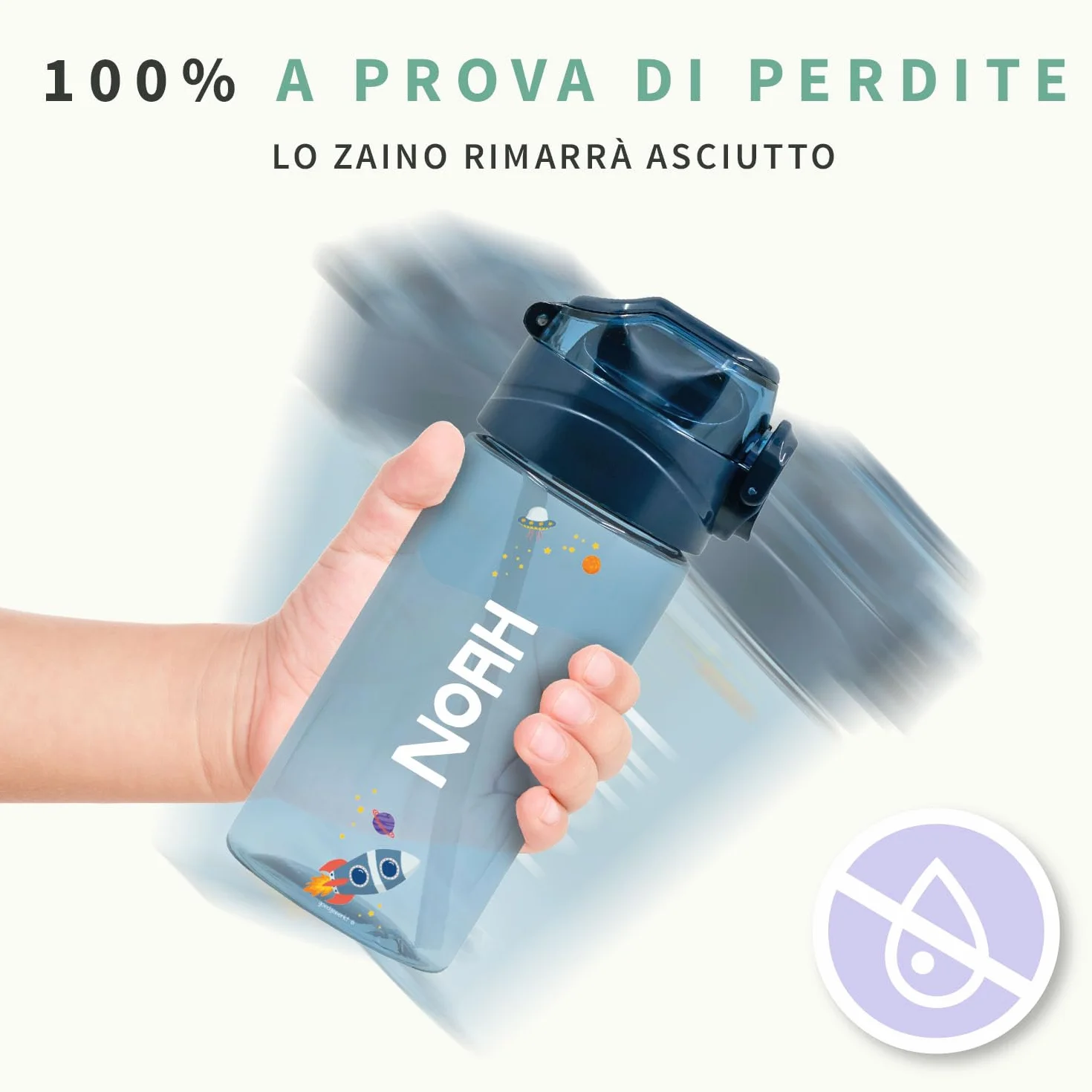 Borraccia Personalizzata per Bambini 450 ml Rosa Antico Senza BPA Lavabile in Lavastoviglie