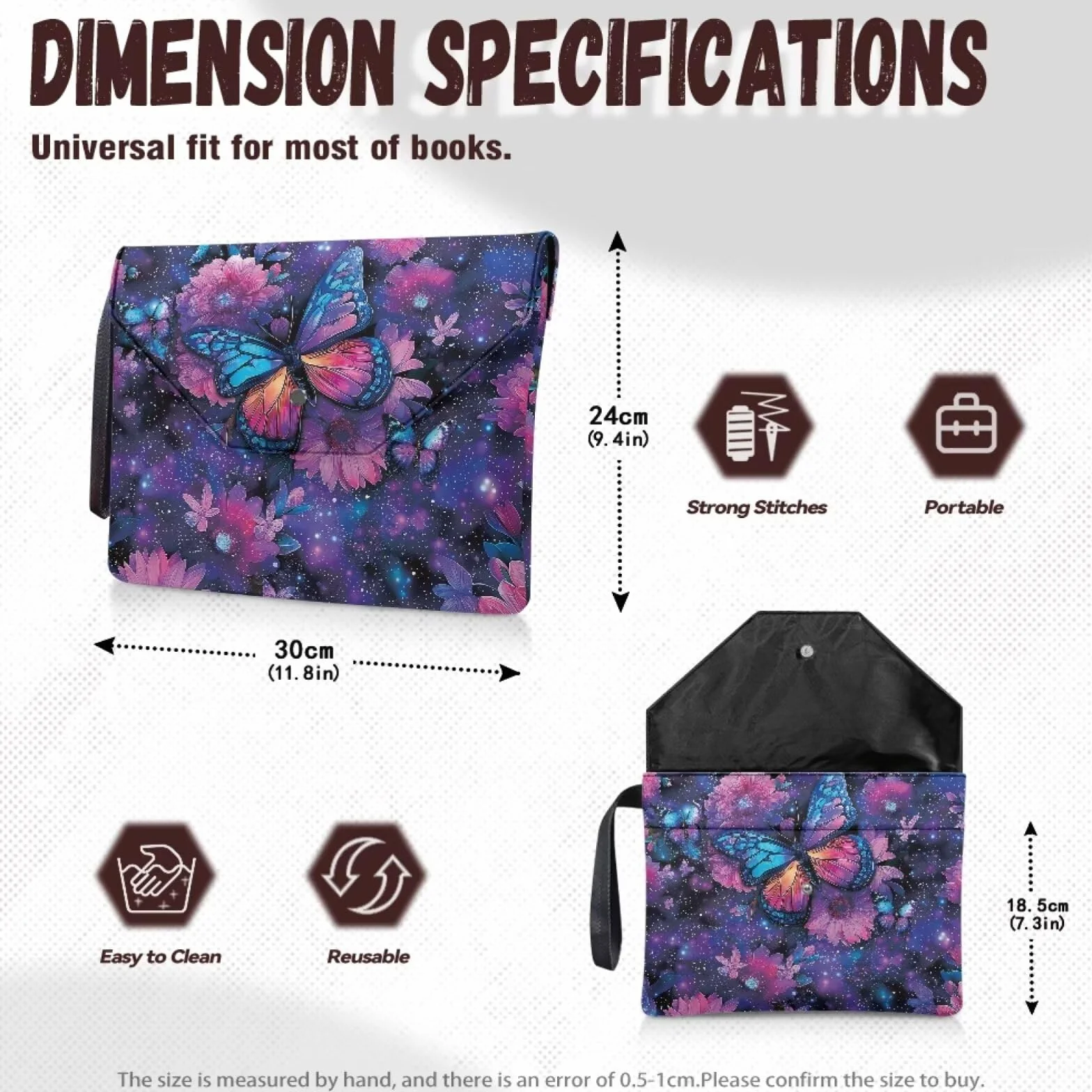 Custodia per libri stellata con farfalla viola 30 x 24 cm copertura protettiva