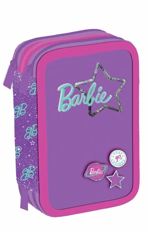 Astuccio a 3 Scomparti per Bambina da Scuola Elementare, 44 Pezzi a Tre Zip con Portapenne – Barbie