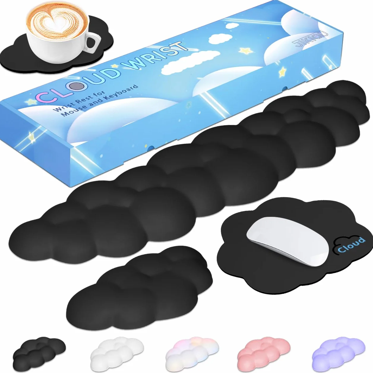 Poggiapolsi per tastiera in pelle con memory foam, base antiscivolo in PU, nero