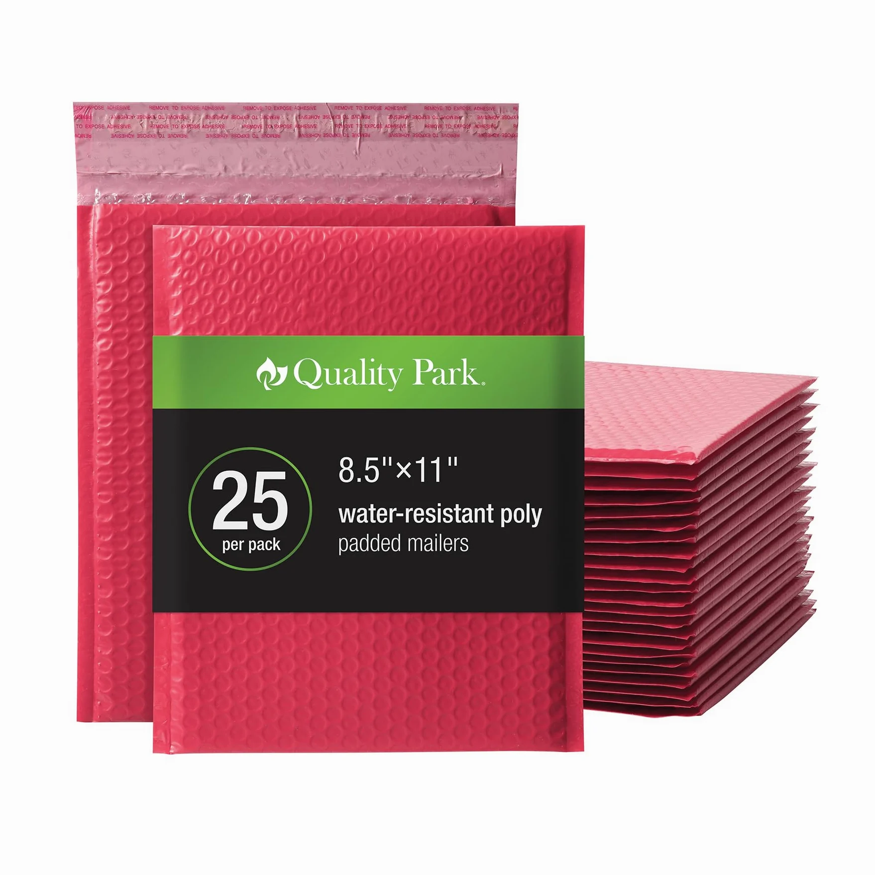 Quality Park Bubble Mailers, 8,25 x 11 buste di spedizione, resistenti all'acqua in poliestere rosso buste imbottite, chiusura a strisce Redi, 25/scatola (QUA85869)