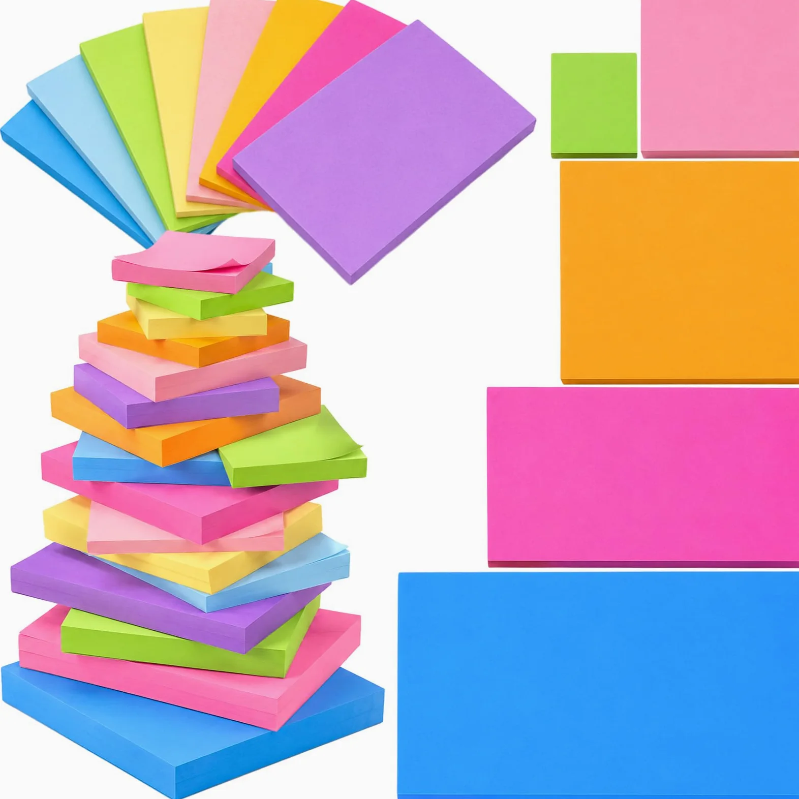Thenshop Set di 40 blocchetti di foglietti adesivi di dimensioni assortite, 8 colori vivaci, per casa, ufficio, quaderni, scuola, appunti, 50 fogli/blocco