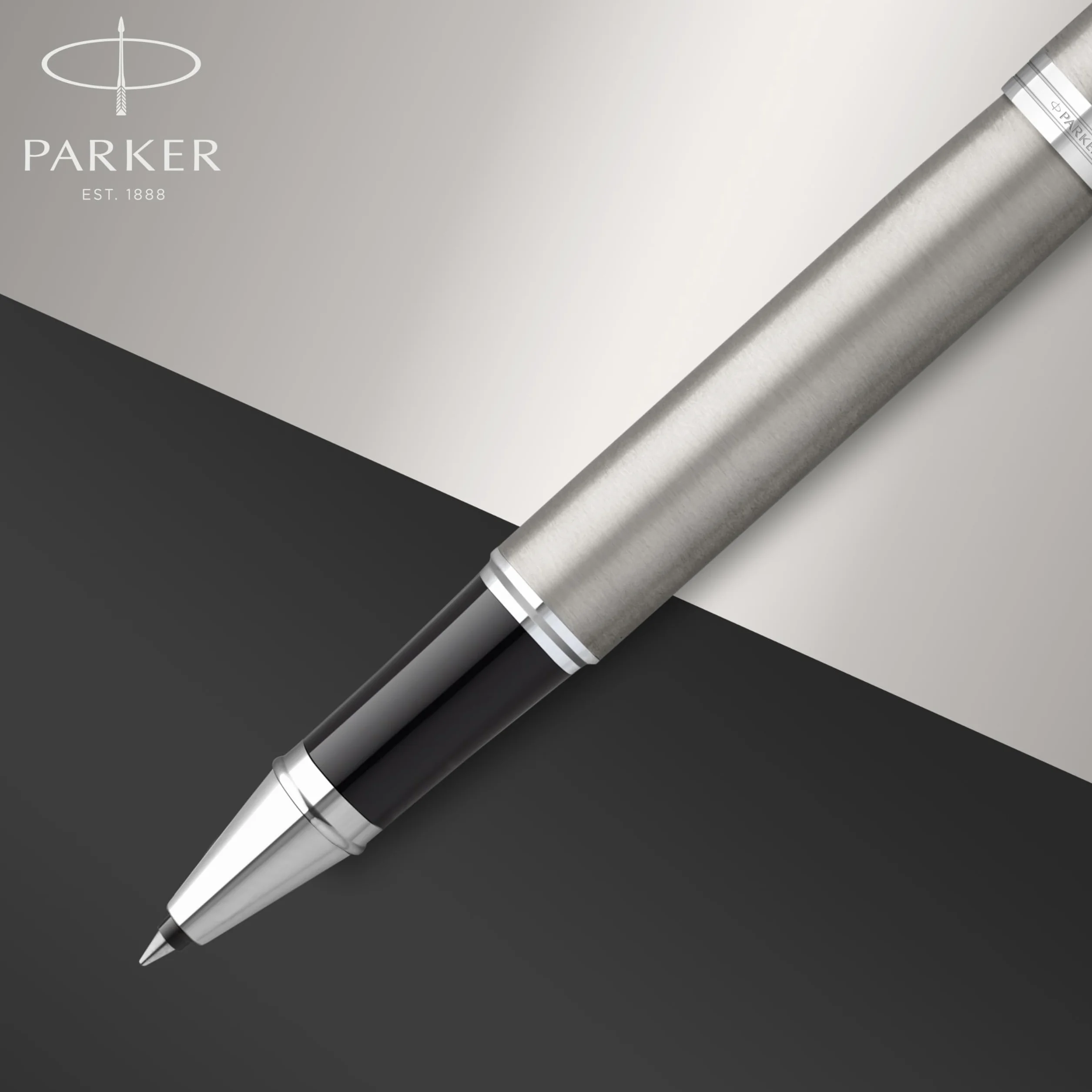 Parker IM Roller Penna Acciaio Inossidabile Puntale Cromato Punta Fine Inchiostro Nero Confezione Regalo