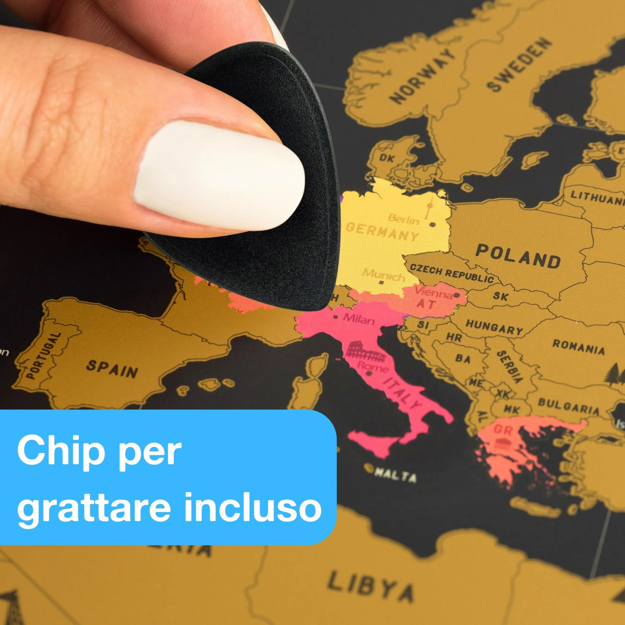 Mappa del Mondo da Grattare 68x43 cm con Bandiere Oro Inglese