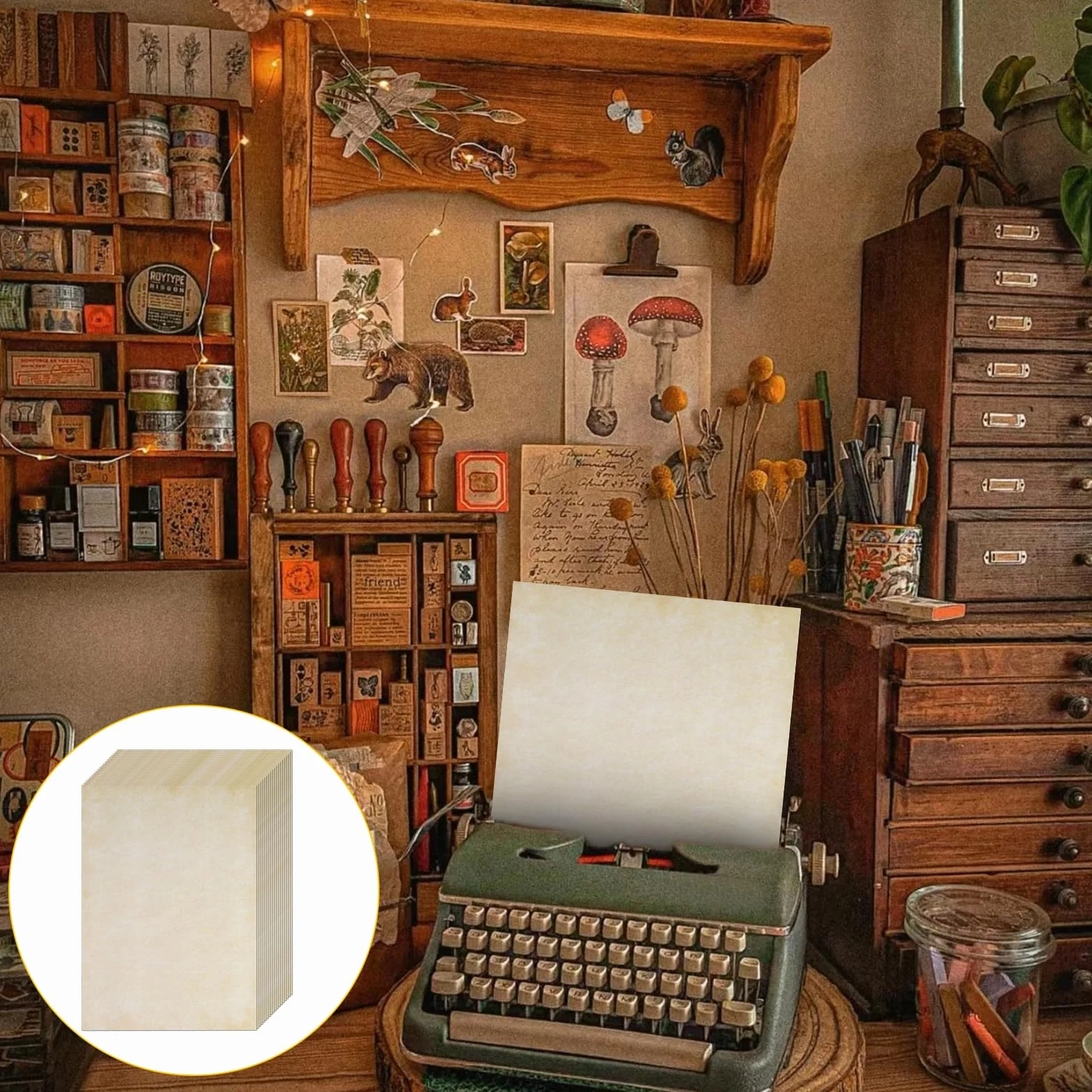 Carta Kraft Antica 70 Fogli DIN A4, Carta da Lettere Vintage Doppia Faccia per Scrivere Stampare (Giallo pallido)