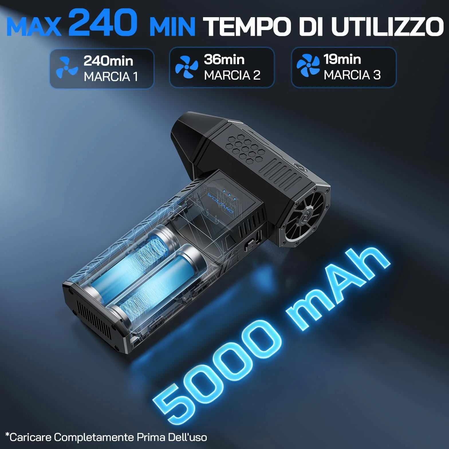 WOLFANG Soffiatore a Batteria, Aria Compressa Elettrico Rimuovi Polvere, Mini Soffiatore Portatile Ricaricabile, Soffiatore Aria Compressa Elettrico 110000 RPM con 3 Velocità