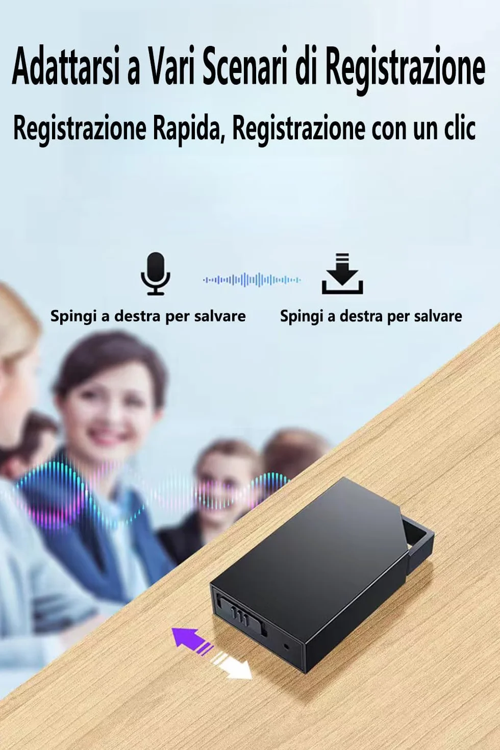 Registratore Vocale con, Memoria da 64GB, Ricaricabile USB, Registratore Vocale Spia e Funzioni Attivazione Vocale, Penna Mini Registratore Vocale Spia, per Lezioni, Riunioni, Interviste