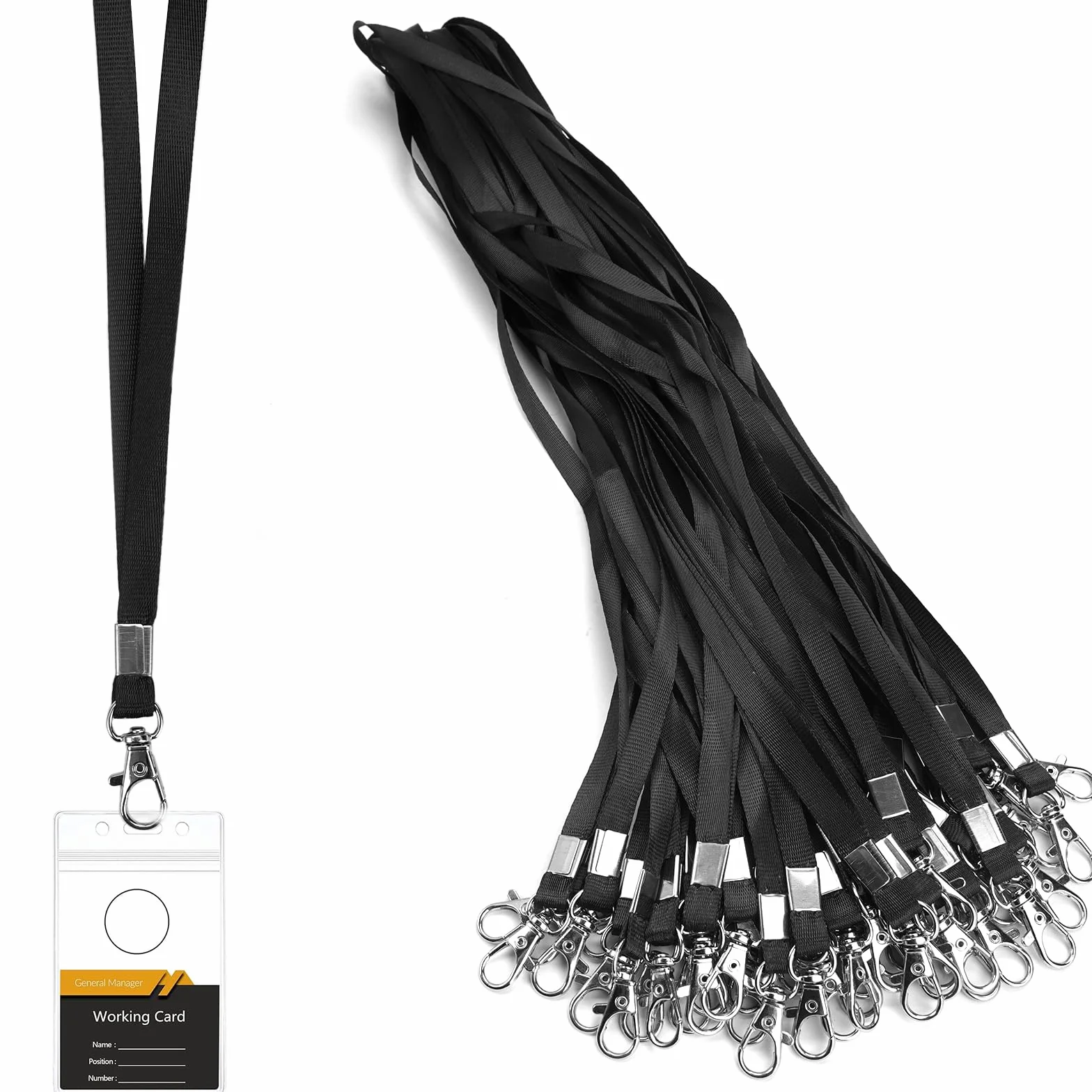 Cordino Porta Badge da Collo con Clip 45 cm Nero 50 Pezzi
