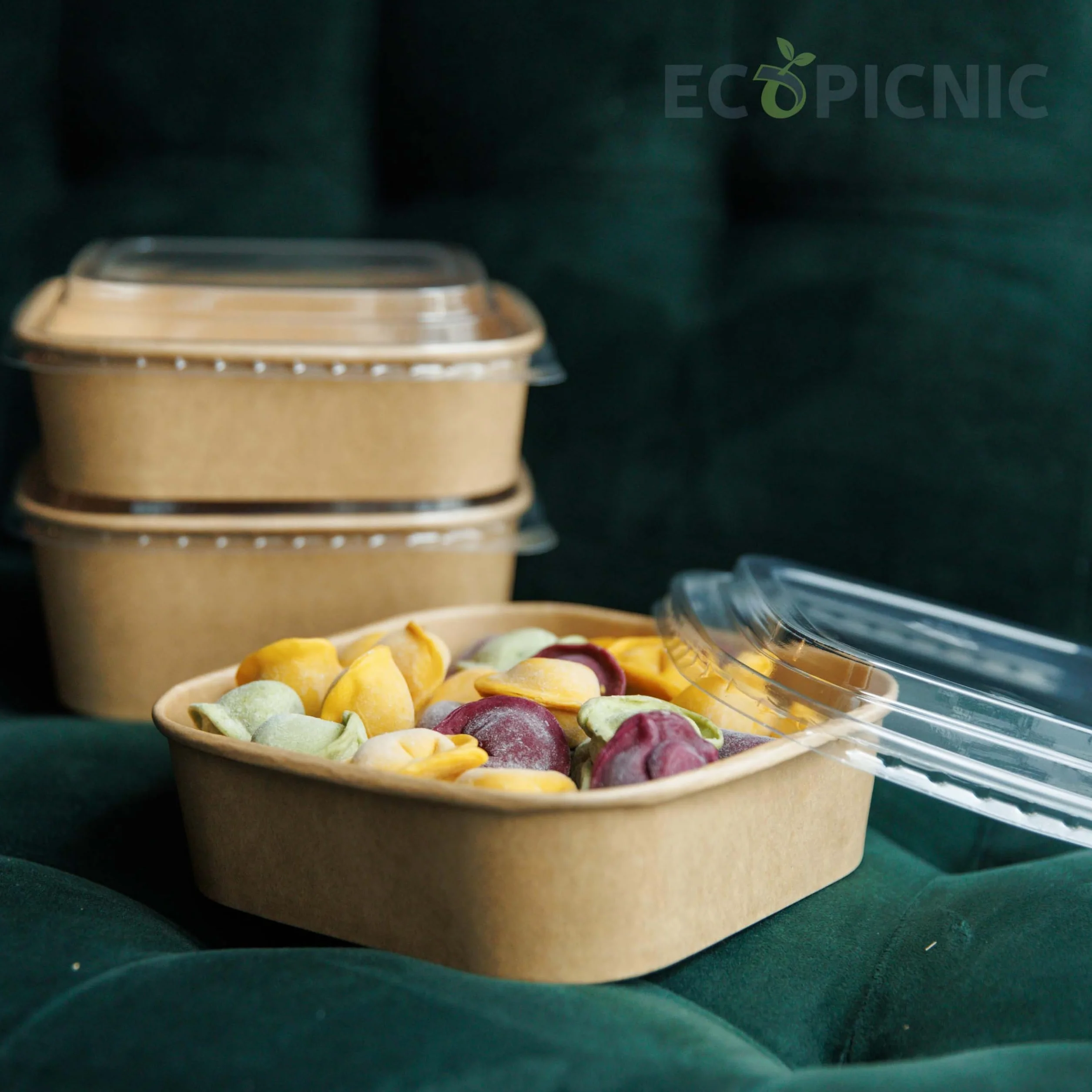 Salatiera Quadrata Carta Kraft 1000 ml 50 Pezzi Contenitori Monouso per Insalate Poke Bowl
