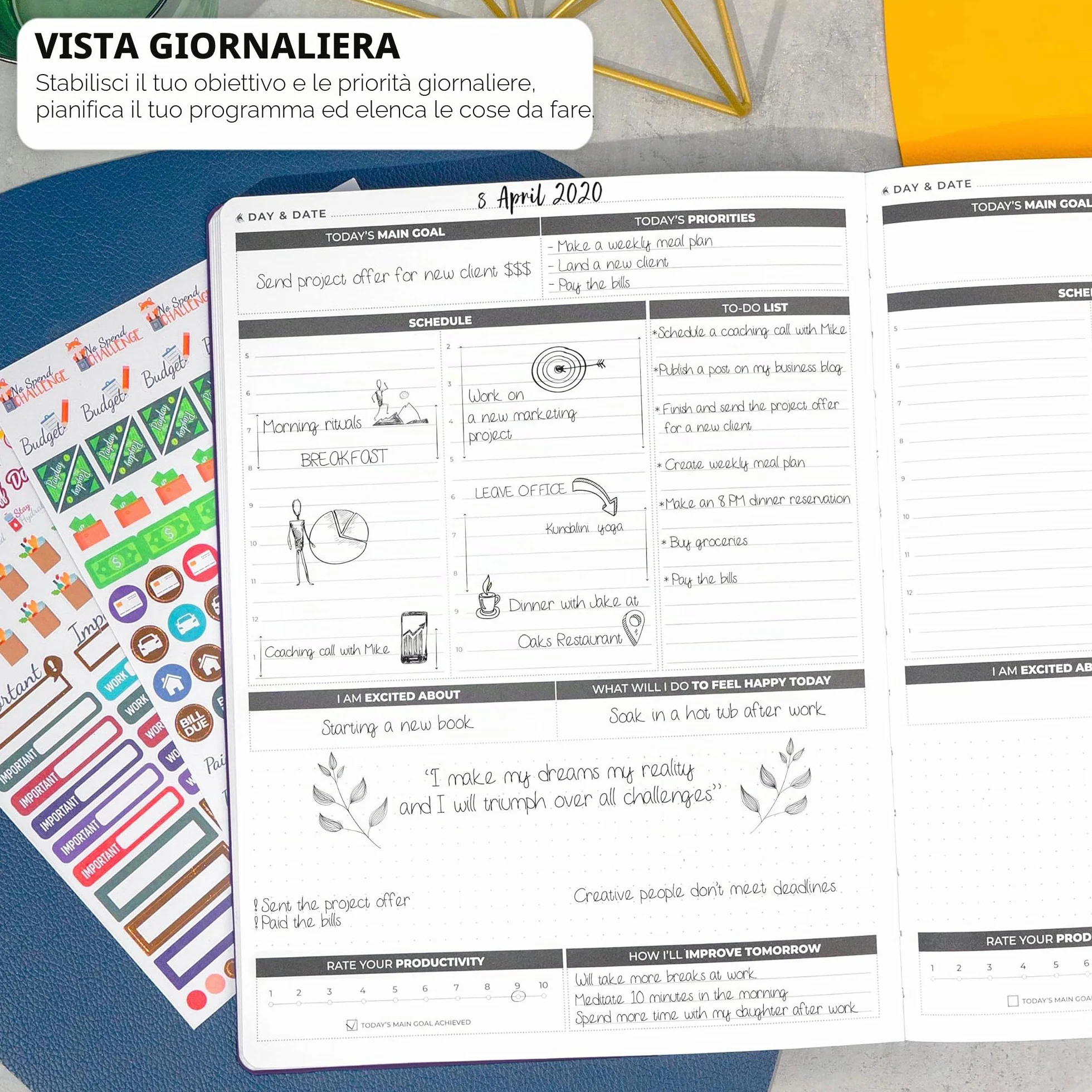 Clever Fox Planner Daily PRO – Agenda giornaliera e diario di gratitudine per aumentare la produttività, la gestione del tempo e raggiungere i tuoi obiettivi, senza date, formato A4, 21,5 x 28 cm,