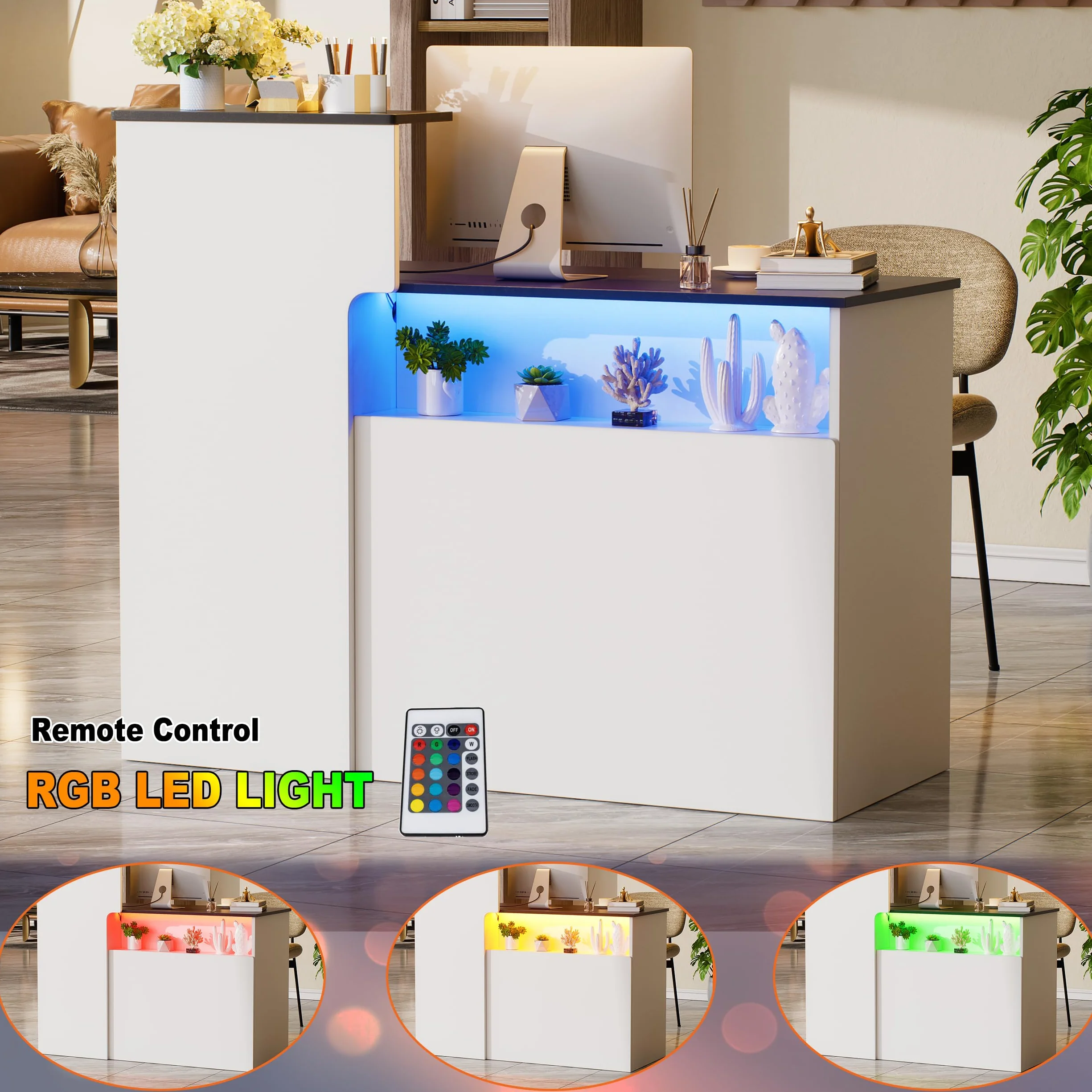 Bancone Reception Ufficio con LED Banco Reception Cassetto & Armadio Bancone Vendita con cassetto per tastiera Bancon Reception Centro Estetico Banchi di Recep-tion Mobili per re-ception 50x120x100CM