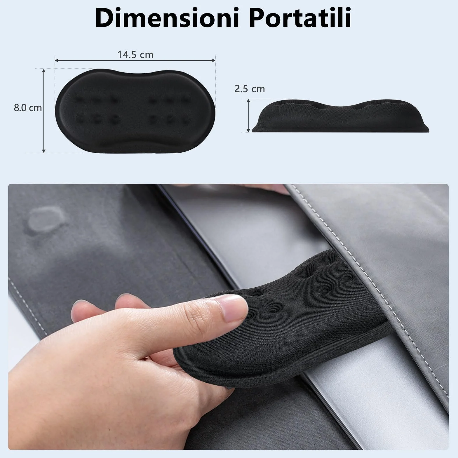 Poggiapolsi Mouse in Memory Foam Ergonomico Antiscivolo Nero