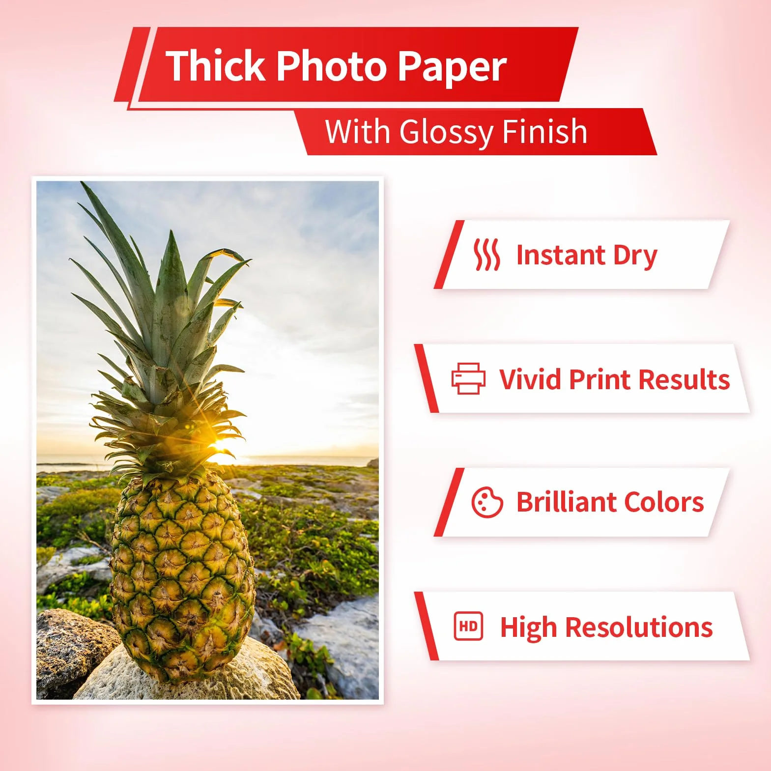Carta fotografica lucida spessa su entrambi i lati, 21,6 x 27,9 cm, 300 g/m², 100 fogli, compatibile con stampanti a getto d'inchiostro e inchiostro Elygrap